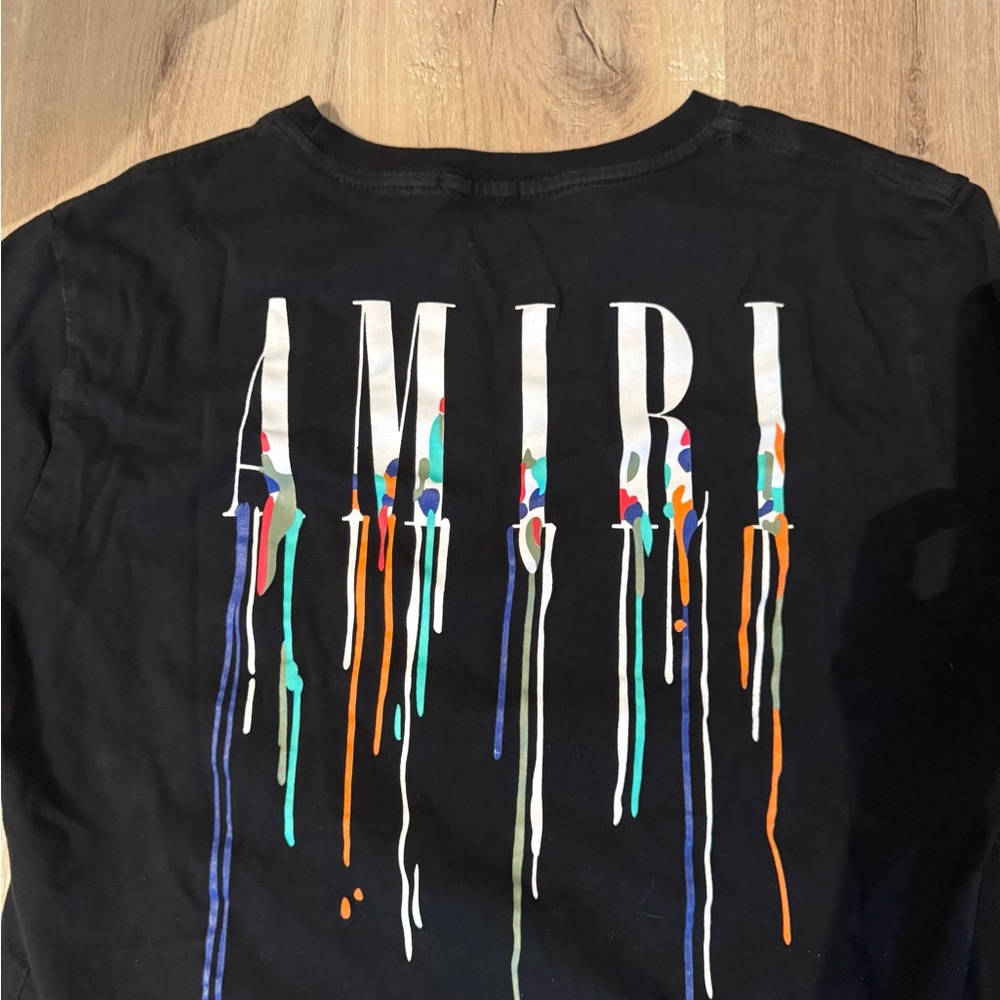 AMIRI Black Long Sleeve Tee with Dripping Graphic